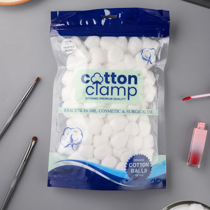 Cotton Clamp Organic Premium Quality Cotton Balls - 3 pack 100 Pcs (Ideal for Home, Cosmetic & Surgical Use)